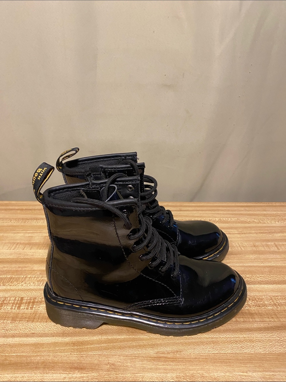 Dr Martens 1460 J Black Patent Leather Side Zip Combat Boots size 2